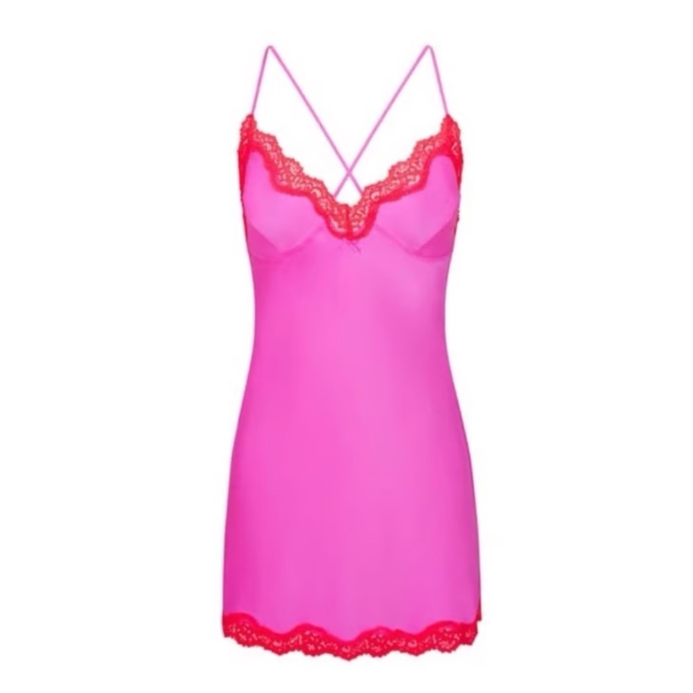 Skims Lace Trimmed Slip Dress | Color: Neon Orchid